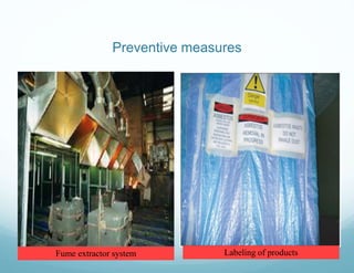 Fume extractor system Labeling of products
Preventive measures
 