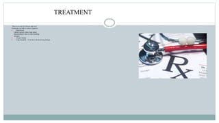 TREATMENT
There is no cure for silicosis right now.
Treatments can help to reduce symptoms.
 Medications
- inhaled steroids reduce lung mucus.
- Bronchodilators help to relax breathing
passages.
 Oxygen therapy
 Lung transplant – if you have advanced lung damage.
 