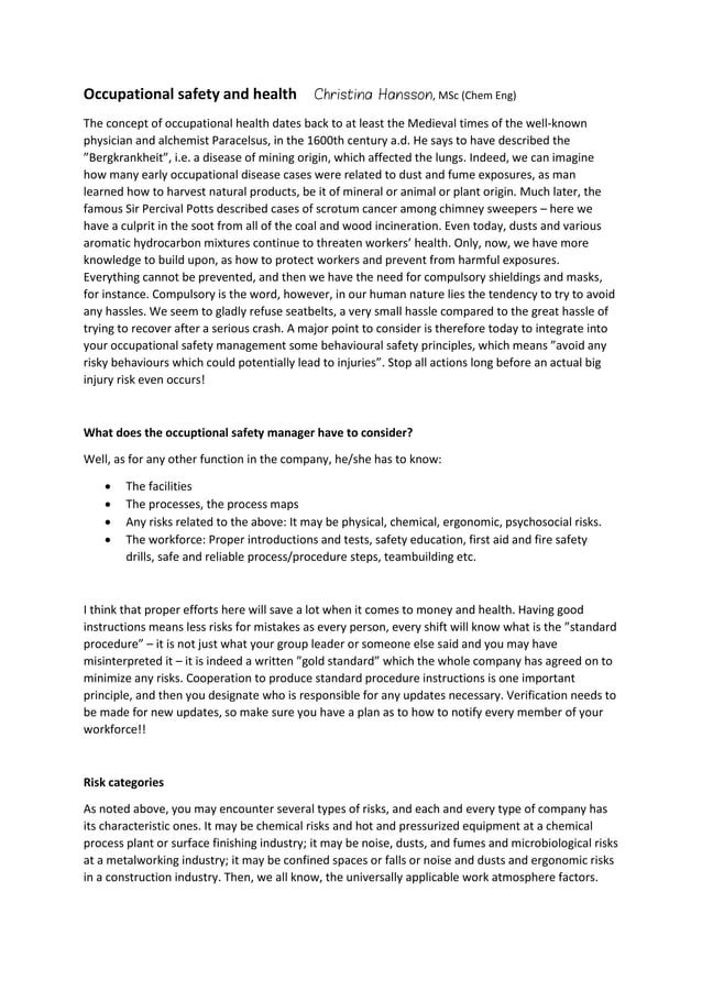Occupational safety and health | PDF | Lung and Respiratory Health ...