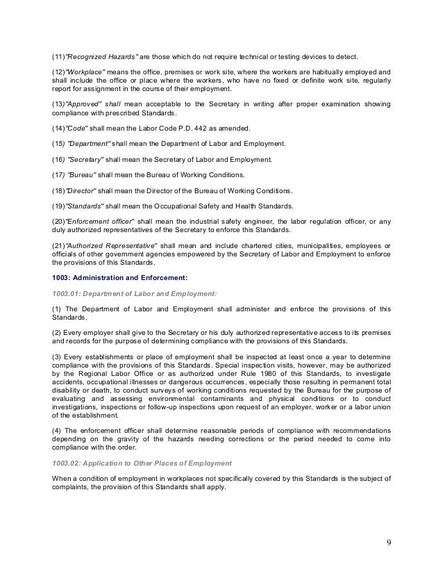 Occupational Safety and Health Standards. Department of ...