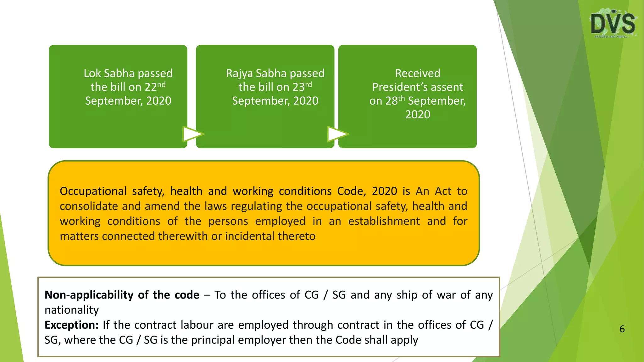 Occupational safety, health and working conditions code, 2020 | PPTX