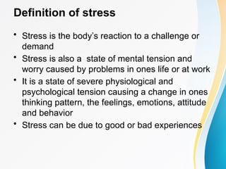 OCCUPATIONAL STRESS MANAGEMENT. in the work placepptx | PPTX