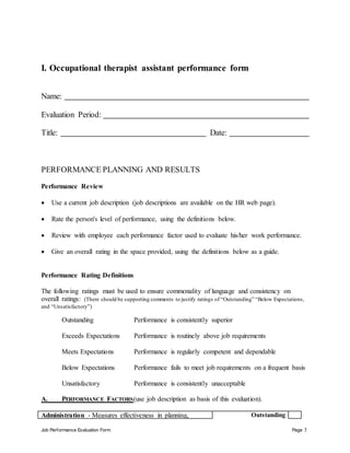 Occupational therapist assistant performance appraisal | DOCX