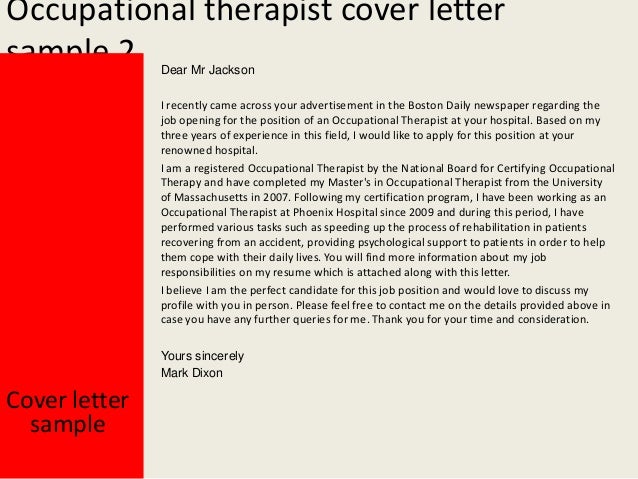 Cover letter examples for occupational therapist