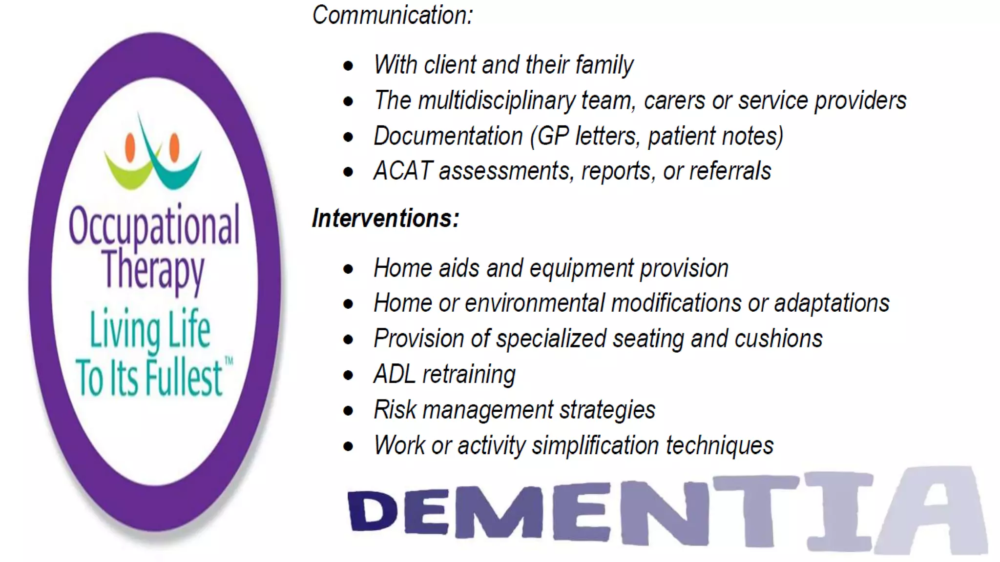 Occupational Therapy and Dementia Care part 2
