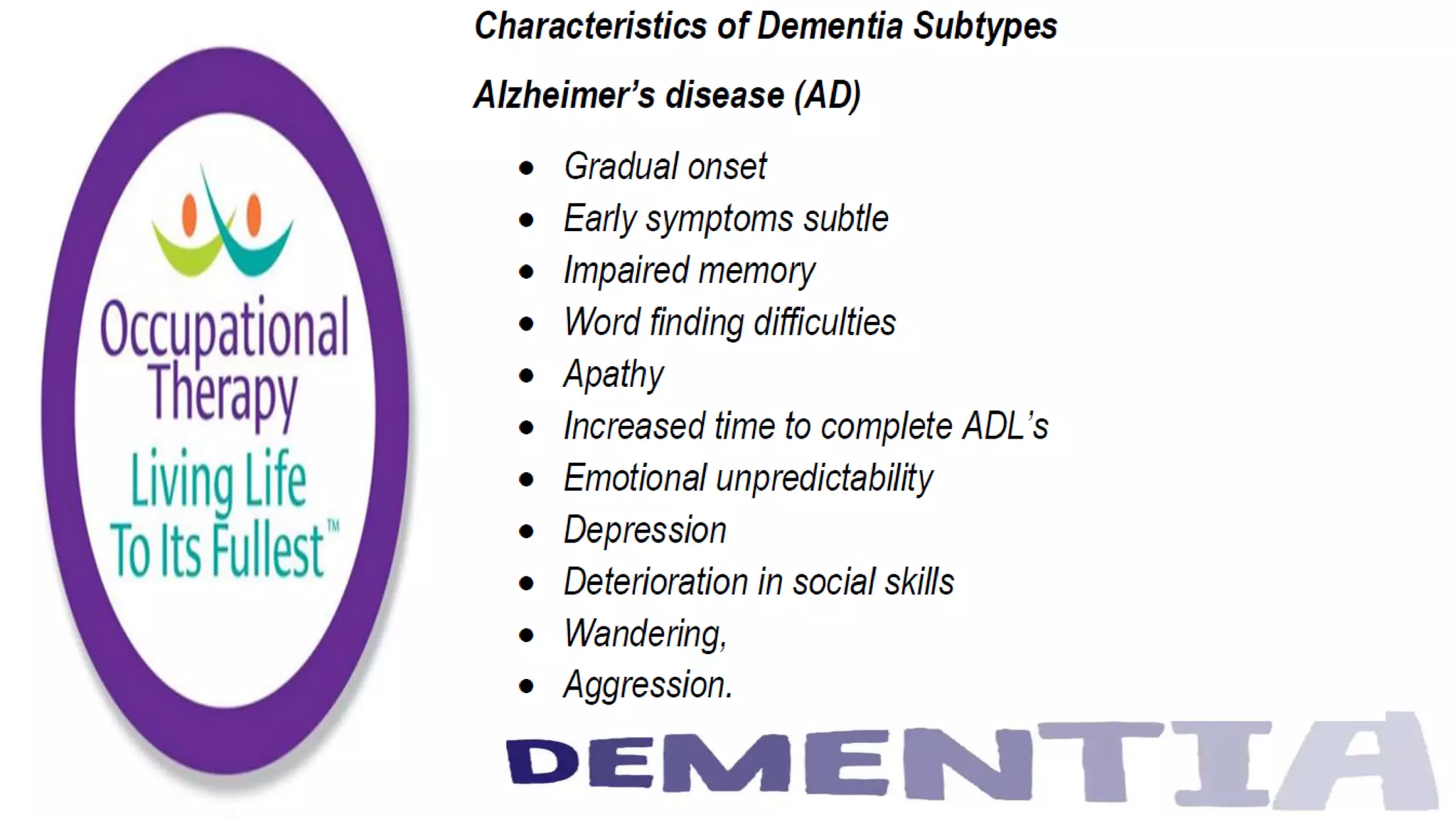 Occupational Therapy and Dementia Care part 2