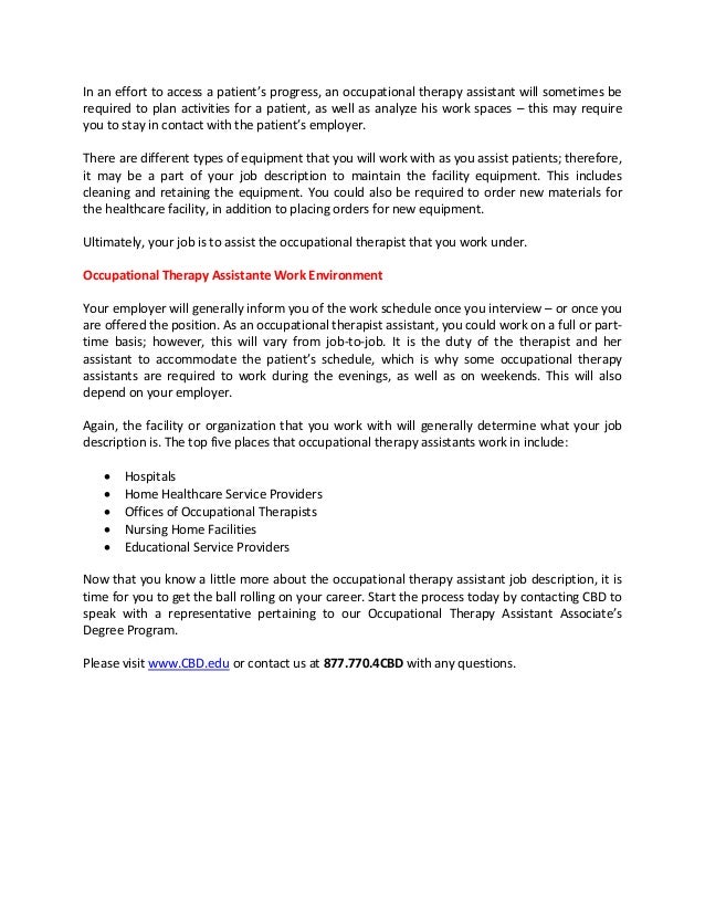 Occupational Therapy Assistant Job Description