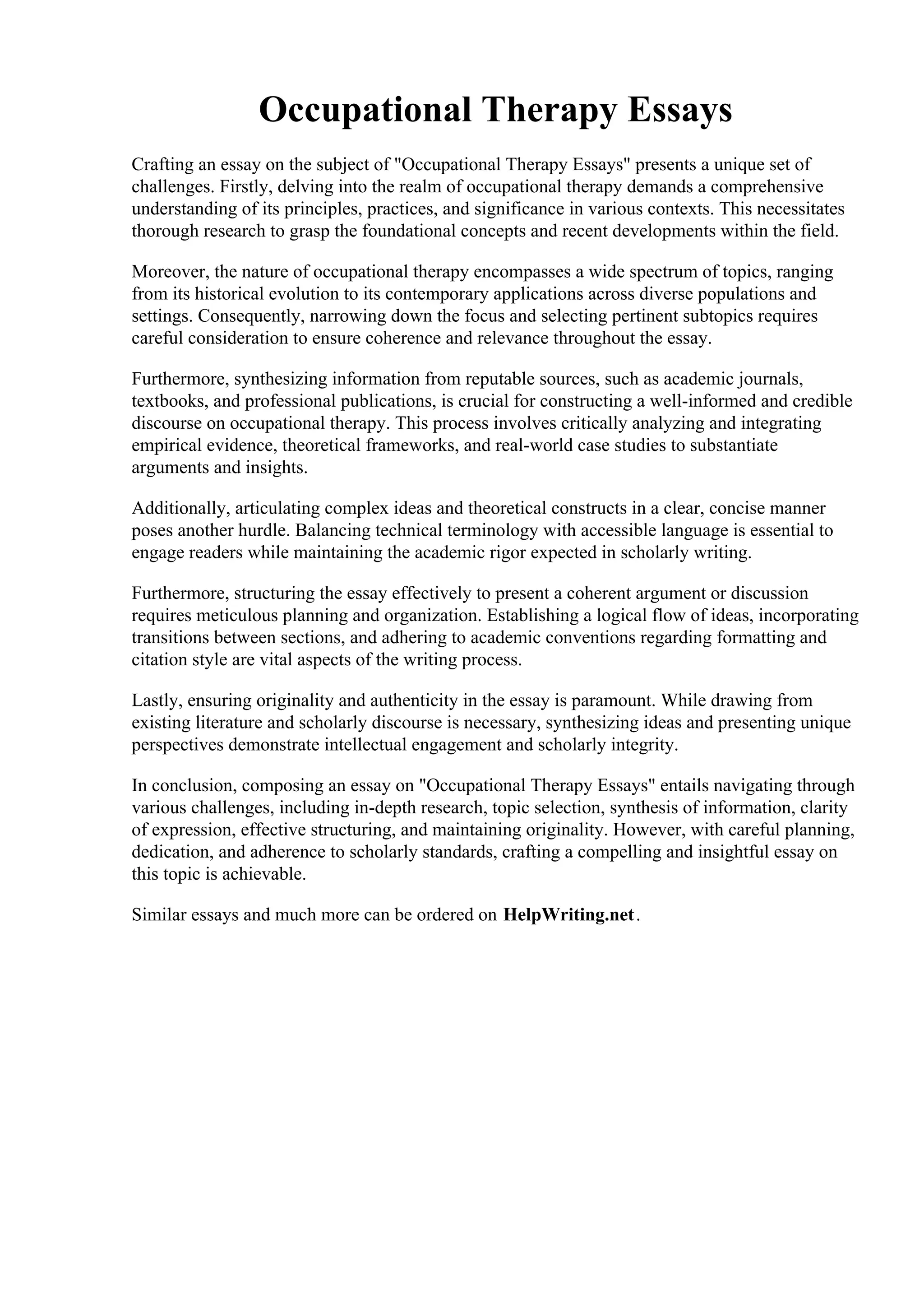 Occupational Therapy Essays PDF