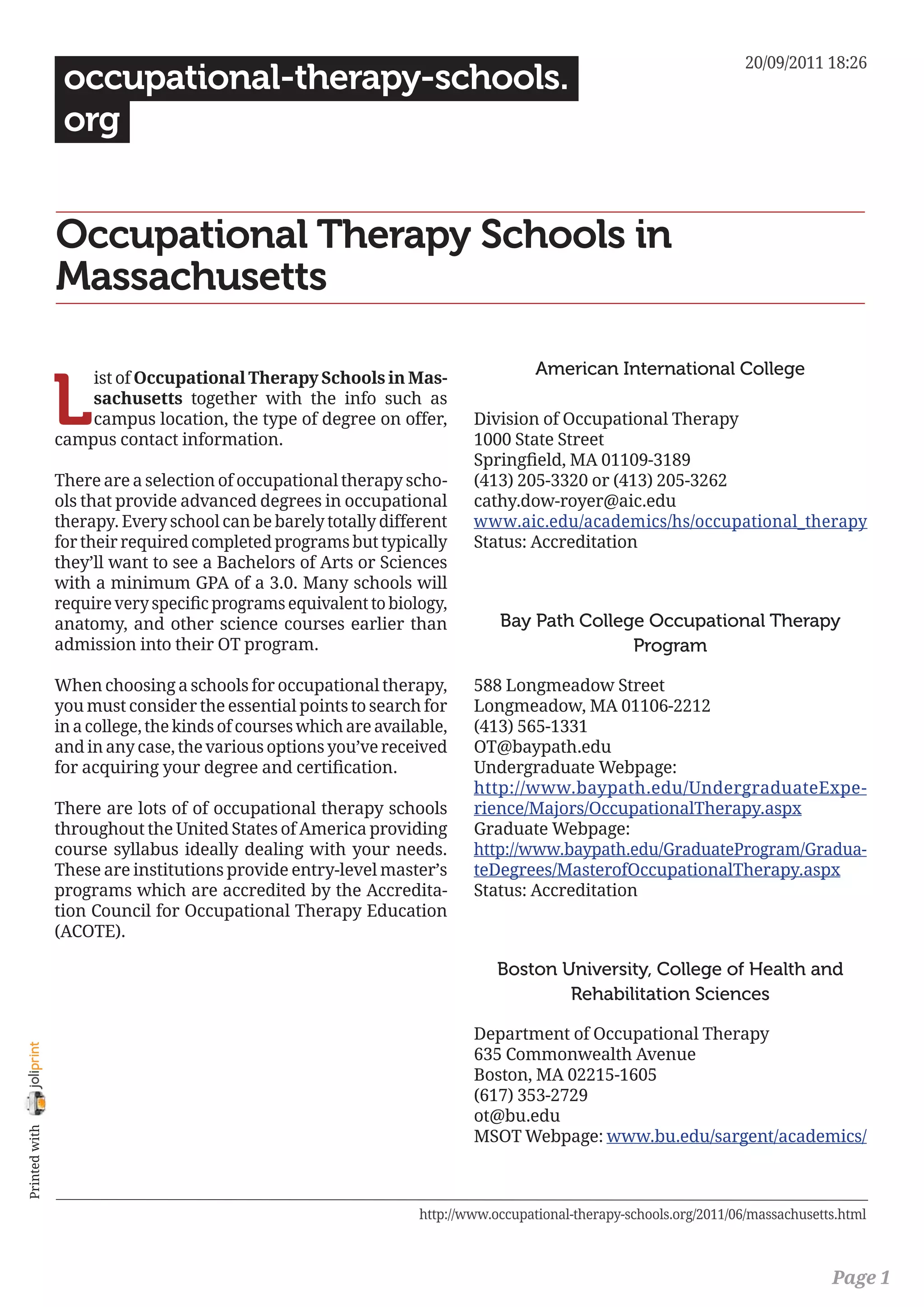 Occupational therapy schools in massachusetts PDF