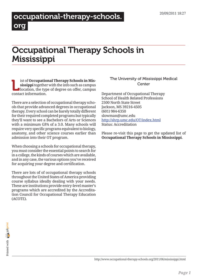 Occupational therapy schools in mississippi PDF