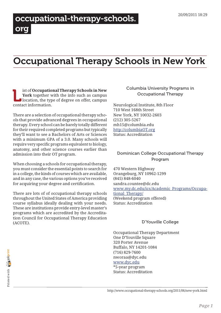Occupational therapy schools in new york