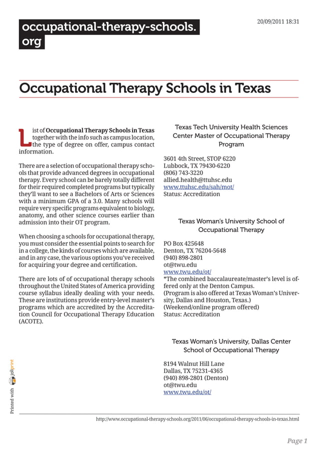 Occupational therapy schools in texas PDF