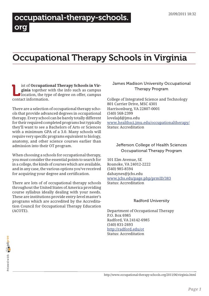 Occupational therapy schools in virginia