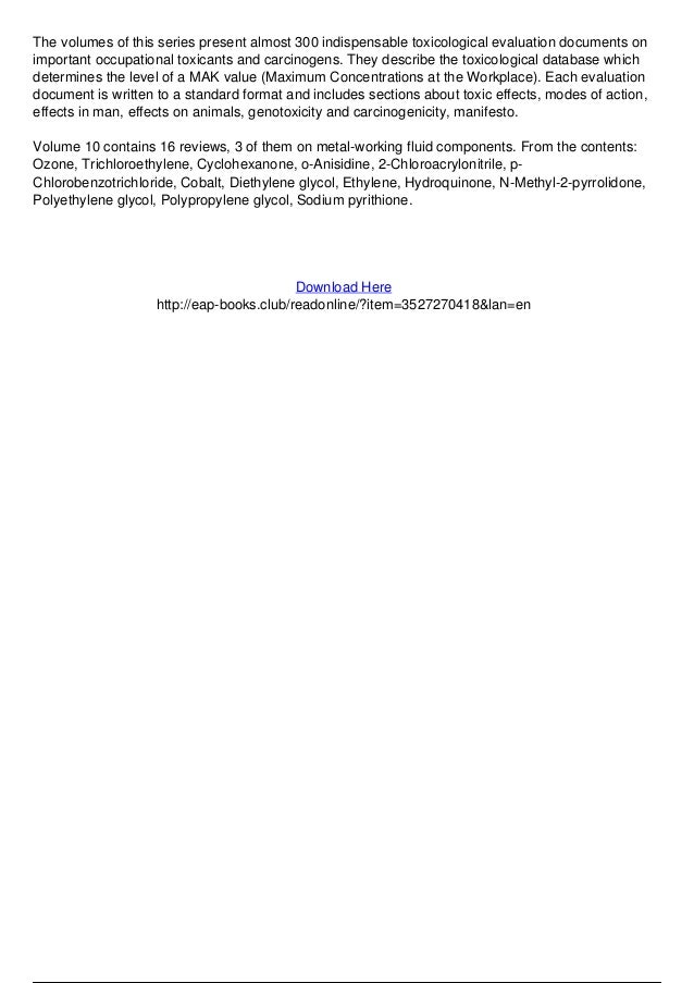 Occupational Toxicants Critical Data Evaluation For Mak Values And Cl