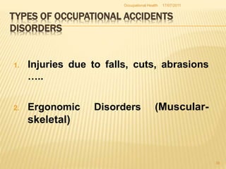 17/07/2011
Occupational Health
36
Ergonomic disorders
 