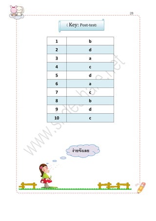1 
b 2 d 
3 
a 4 c 
5 
d 6 a 
7 
c 8 b 
9 
d 10 c 
( Key: Post-test) 
ง่ายจังเลย 
28  