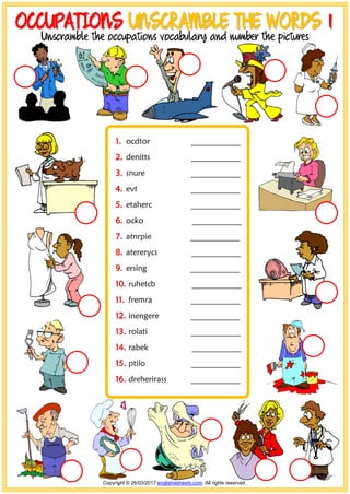 occupations vocabulary esl unscramble the words worksheets for kids
