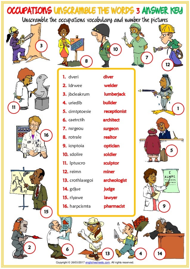 occupations vocabulary esl unscramble the words worksheets