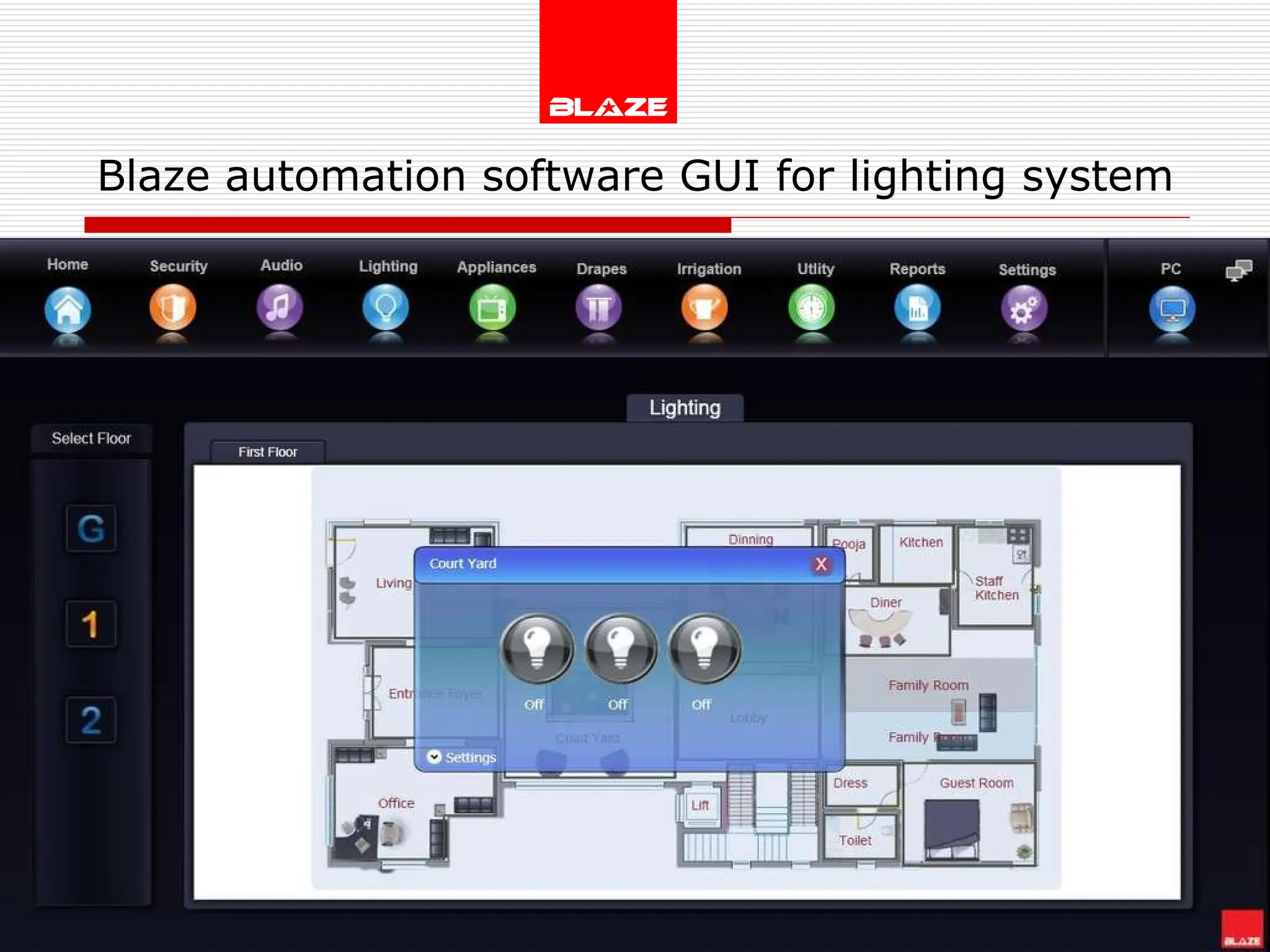 Blaze automation software GUI for lighting system   