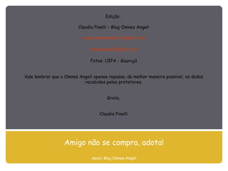 Edição:  Claudia Pinelli – Blog Omnes Angeli www.omnesangeli.blogspot.com [email_address] Fotos: UIPA - Guarujá Vale lembrar que o Omnes Angeli apenas repassa, da melhor maneira possível, os dados recebidos pelos protetores. Grata, Claudia Pinelli Amigo não se compra, adota! Apoio: Blog Omnes Angeli 