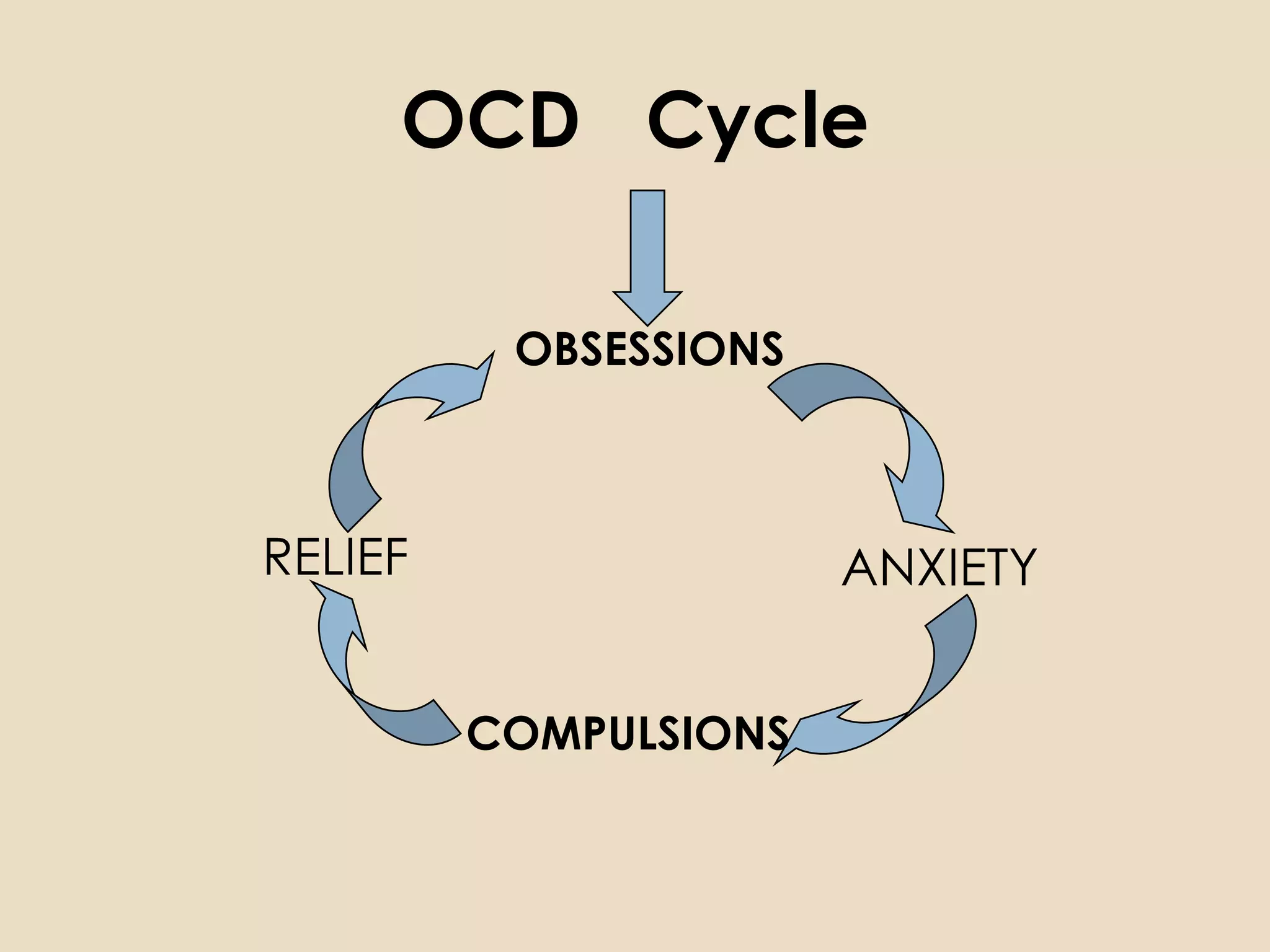OCD Cycle

          OBSESSIONS



RELIEF                 ANXIETY


         COMPULSIONS
 