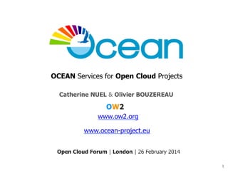 1
OCEAN Services for Open Cloud Projects
Catherine NUEL & Olivier BOUZEREAU
OW2
www.ocean-project.eu
Open Cloud Forum | London | 26 February 2014
www.ow2.org
 