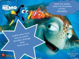 WRITE FIVE WORDS
USING THE FOLLOWING
LETTERS:
CATCHMENT
 