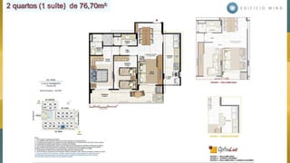 2 quartos (1 suíte) de 76,70m²
 