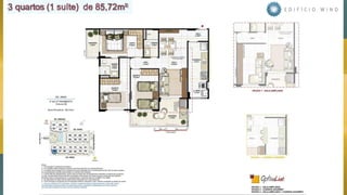 3 quartos (1 suíte) de 85,72m²
 