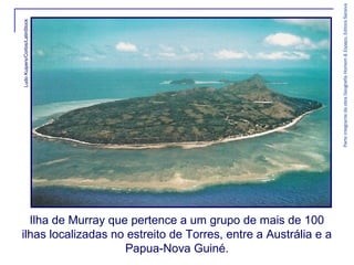 Parte integrante da obra Geografia Homem & Espaço, Editora Saraiva

Ludo Kuipers/Corbis/LatinStock

Ilha de Murray que pertence a um grupo de mais de 100
ilhas localizadas no estreito de Torres, entre a Austrália e a
Papua-Nova Guiné.

 
