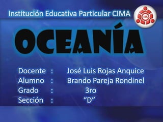 Docente   :   José Luis Rojas Anquice
Alumno    :   Brando Pareja Rondinel
Grado     :         3ro
Sección   :        “D”
 