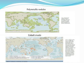 Manganese nodules
Cobalt crusts
Polymetallic nodules
 