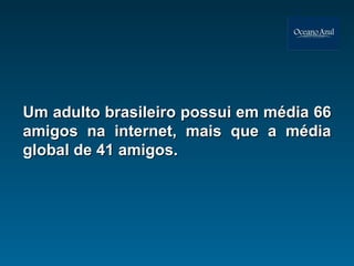 Um adulto brasileiro possui em média 66 amigos na internet, mais que a média global de 41 amigos.  