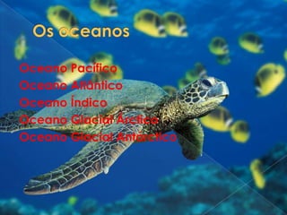 Os oceanosOceano Pacífico Oceano Atlântico Oceano ÍndicoOceano Glacial Árctico Oceano Glacial Antárctico