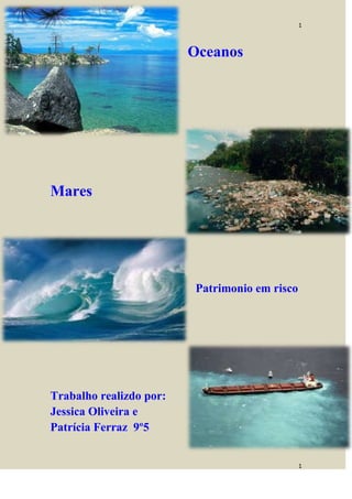1



                         Oceanos




Mares




                          Patrimonio em risco




Trabalho realizdo por:
Jessica Oliveira e
Patrícia Ferraz 9º5


                                                1
 