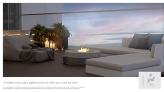 ‫צ‬
‫ד‬
‫מז‬
‫מע‬
D-L
D-R
31 ‫קומה‬
‫מרפסת‬ ‫מ״ר‬ 108.1 ‫סה״כ‬ + ‫מ״ר‬ 8
SKYLINE
5-ROOM DUPLEX, 286.6 SQM RESIDENTIAL AREA, 182.4 SQM BALCONY
The rendering shown on this page is for illustration and visualization purposes only and is subject to change, including in accordance with building permits and planning
authority guidelines. The sales plans and specifications will be finalized after receipt of the building permit, and they alone shall be binding upon the company.
 