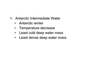 Antarctic Intermediate Water Antarctic winter Temperature decrease Least cold deep water mass Least dense deep water mass 