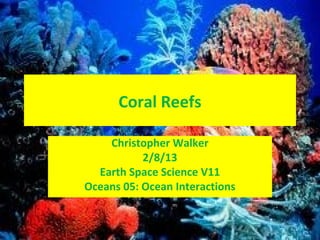 Coral Reefs

    Christopher Walker
           2/8/13
  Earth Space Science V11
Oceans 05: Ocean Interactions
 