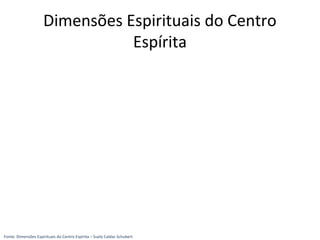 Dimensões Espirituais do Centro
Espírita
Fonte: Dimensões Espirituais do Centro Espírita – Suely Caldas Schubert
 