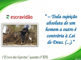 “ – Toda sujeição
absoluta de um
homem a outro é
contrária à Lei
de Deus. (...).”
(“O Livro dos Espíritos”, questão nº 829)

 
