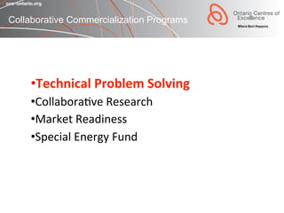 Collaborative Commercialization Programs




    • Technical	
  Problem	
  Solving	
  
    • Collabora3ve	
  Research	
  
...