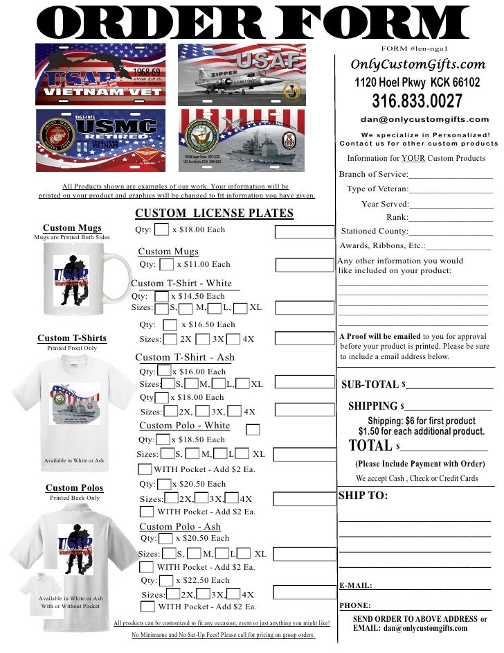 KC Custom License Plate Order Form