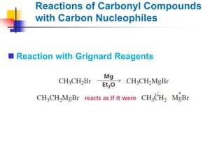 Reactions of Carbonyl Compounds
with Carbon Nucleophiles
 Reaction with Grignard Reagents
 