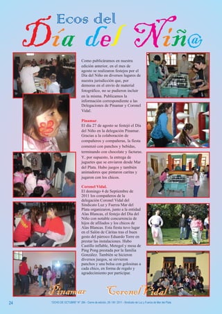 24   “OCHO DE OCTUBRE” N° 284 - Cierre de edición, 29 / 09 / 2011 - Sindicato de Luz y Fuerza de Mar del Plata
 