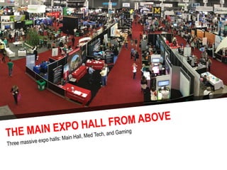 THE MAIN EXPO HALL FROM ABOVE
Three massive expo halls: Main Hall, Med Tech, and Gaming
 