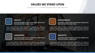 VALUES WE STAND UPON
Lorem ipsum dolor sit amet, consectetuer adipiscing elit. Maecenas porttitor congue massa.
Lorem ipsum dolor sit amet, consectetuer adipiscing elit. Maecenas
porttitor congue massa. Fusce posuere, magna sed pulvinar ultricies,
purus lectus malesuada libero, sit amet commodo magna eros quis urna.
QUALITY
Lorem ipsum dolor sit amet, consectetuer adipiscing elit.
Maecenas porttitor congue massa.
Lorem ipsum dolor sit amet, consectetuer adipiscing elit. Maecenas
porttitor congue massa. Fusce posuere, magna sed pulvinar ultricies,
purus lectus malesuada libero, sit amet commodo magna eros quis urna.
SUSTAINABILITY
Lorem ipsum dolor sit amet, consectetuer adipiscing elit.
Maecenas porttitor congue massa.
Lorem ipsum dolor sit amet, consectetuer adipiscing elit. Maecenas
porttitor congue massa. Fusce posuere, magna sed pulvinar ultricies,
purus lectus malesuada libero, sit amet commodo magna eros quis urna.
UNIQUENESS
Lorem ipsum dolor sit amet, consectetuer adipiscing elit.
Maecenas porttitor congue massa.
Lorem ipsum dolor sit amet, consectetuer adipiscing elit. Maecenas
porttitor congue massa. Fusce posuere, magna sed pulvinar ultricies,
purus lectus malesuada libero, sit amet commodo magna eros quis urna.
CREATIVITY
Lorem ipsum dolor sit amet, consectetuer adipiscing elit.
Maecenas porttitor congue massa.
 