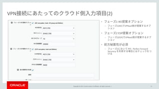Copyright © 2017, Oracle and/or its affiliates. All rights reserved. |
VPN (2)
• 1 IKE
– 1(IKE) VPNaaS
• 2 ESP
– 2(ESP) VPNaaS
•
– 2 PFS : Perfect Forward
Securecy
51
 