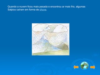 Quando a nuvem ficou mais pesada e encontrou ar mais frio, algumas Salpico caíram em forma de  chuva . 