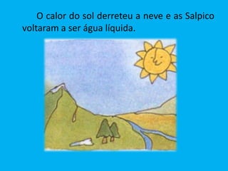 O calor do sol derreteu a neve e as Salpico
voltaram a ser água líquida.
 
