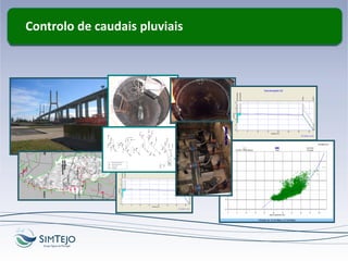 B27
B26
B1
B.. - Designação de Bacia de Drenagem
- Bacia de Drenagem de Percurso
- Estação Elevatória
- Descarregador
B15
EE14
EE15
B17
EE16
EE 4
B23 B24
ETAR
EE Sacavém
EE17
B21
B20
B36
B35
B22
B33
B32
B34
B14
B13
B18
B25
EE12
B37
B4
B3
B31
B30
B5
B6
B29
B28
B2
B7
B10
EE13
B12
B11
B8 ( a construir)
B9
ESQUEMA DE FUNCIONAMENTO DO SISTEMA DE DRENAGEM EM ALTA
B16
EE6
B19
Controlo de caudais pluviais
 
